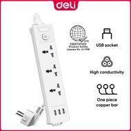 Deli 2/3/4 Groups Universal Hole Extension Cord Socket with 3 USB 2 Meters Power Cord