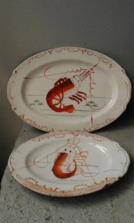 早期蝦紋腰子盤，一大一小，二個一組