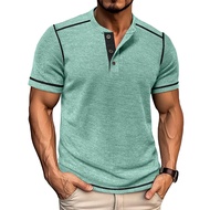 2026 Men's Summer Short-Sleeved Waffle Henry Collar t-Shirt Men's Henry Shirt Ready Stock
