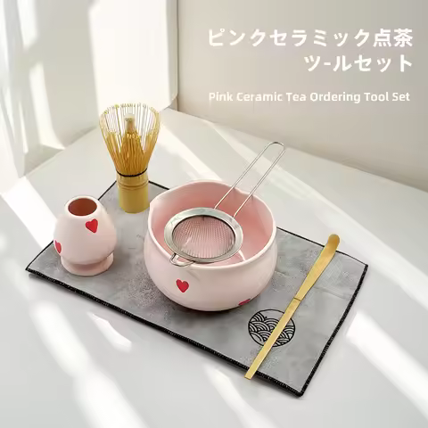 5/6pcs Pink Heart Decal Ceramic Matcha Set, Cute Matcha Set Includes Matcha Bowl, Matcha Whisk and H