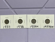 （銀色男皇伍仙一套4枚）香港硬幣英皇佐治六世1937-39年伍仙 Government of Hong Kong King George VI $0.05
