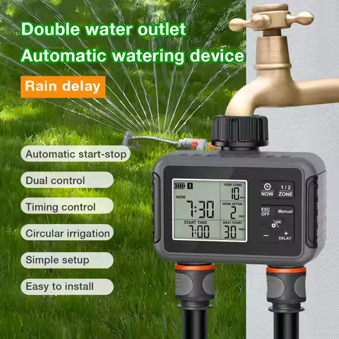 1/2-Outlets Automatic Water Timer Smart Irrigation Watering System Sprinkle Faucet Hose Programmer T