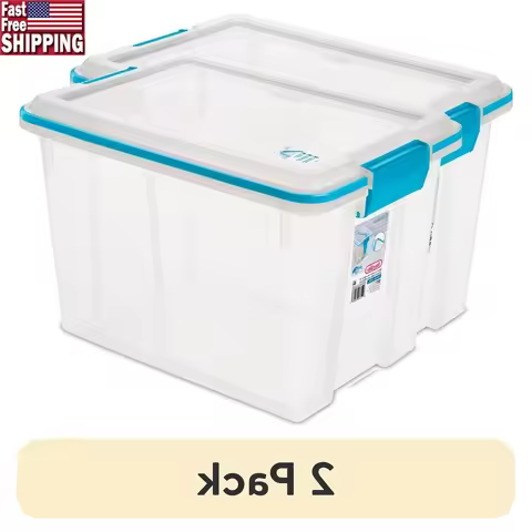 2 Pack Gasket Storage Bin 20 Qt Clear Plastic Container with Lid Moisture Resistant Organizer Stacka