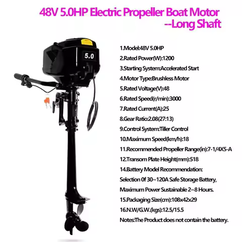 Powerful 48V 3.6-5.0 HP Brushless Marine Electric Propeller Boat Outboards Motors For 1.75-2.6m Infl