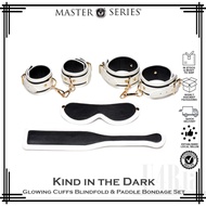 Master Series Kink in the Dark Glowing Cuffs Blindfold and Paddle Bondage Set