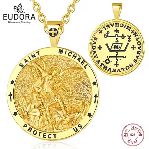 Eudora 925 Sterling Silver St.Michael Archangel Necklace for Men Women 18K Gold Michael Christian Pe