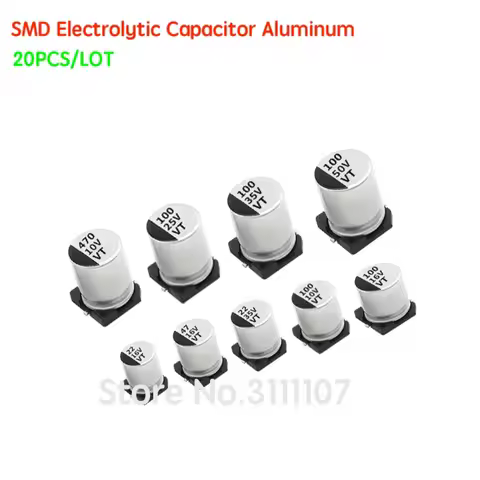 20PCS/LOT SMD Electrolytic Capacitor Aluminum 6.3V 10V 16V 25V 35V 50V 1UF 2.2UF 4.7UF 10UF 47UF 100