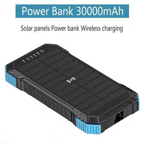 New Power bank Wireless charging solar phone charger 30000mAh with Camping Lamp Mobile Phone Charger