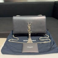 YSL kate流蘇光面牛皮黑銀鏈條包 經典logo裝飾