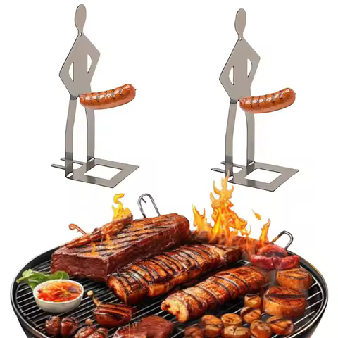 Stainless Steel BBQ Sausage Holder Novelty Party Camping Gifts Funny Sausage Roaster Reusable Hot Do