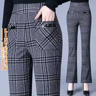 M-4XL Mini Bootcut Pants Women High Waist Long Plus Size Stripe Flare Casual Black Grey Office Forma