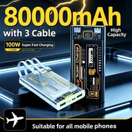 100% Original powerbank 80000mah PD 120W fast charging solar powerbank with 3 cable+LED Digital