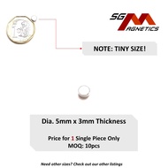 SG Stock Dia 5x3mm Magnet Neodymium Disc Circular Round Small Strong Powerful Home Art Craft Science SG Magnetics 5x3