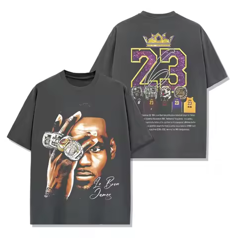 LeBron James Pattern Printed Short Sleeve T-shirt Pure Cotton Crew Neck Men's and Women's Trend Top 
