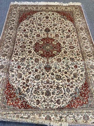 "Luxurious Persian Isfahan Silk on Silk Carpet – Handmade in Kashmir 5x7 ft Super Fine High Knot Cou