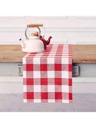 1入經典紅白色格子桌旗/桌布,現代北歐風格長方形清新格紋桌布/桌旗,適用於電視櫃、咖啡桌、餐桌日常裝飾,情人節,新年,聖誕節