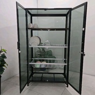 LP 459 80X38X143 B LEMARI RAK PIRING ALUMINIUM 20U COKLAT TUA FULL KACA RIBEN HANDLE HITAM PINTU KUN