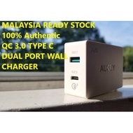 AUKEY 2 Port Type C Charger PA-Y2 Qualcomm Quick Charge 3.0  Two port Type-C Dual-Port Wall Charger 