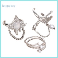 HAP 3Pieces Opening Rings Geometric Rings Hand Jewelry Chain Rings Adjustable Rings