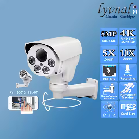 4K 8MP SONY415 Security IP Camera POE 5MP 5X 10X Optical Zoom Autofocus Audio Human Tracking IR 50m 