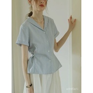 Mad Girl Must Go Design Sense Navy Collar Tops Spring White French Style Navy Collar Blue Striped Sh