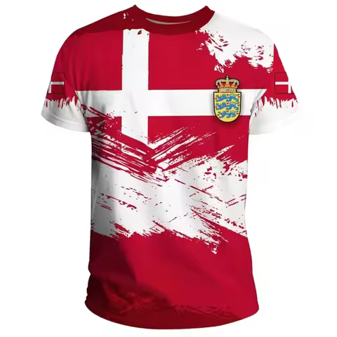 3D Print Denmark Flag Emblem T Shirts For Men Cool Designs T-shirt Womens Clothes Harajuku Fashion S