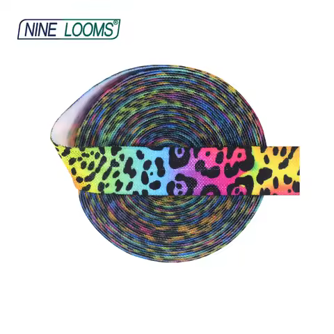NINE LOOMS Print Foldover Elastic FOE 5/8" 15mm Rainbow Leopard Skull Spandex Band Hair Tie Headband