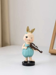 1入組小提琴兔裝飾品，適用於家居、桌上裝飾玩具