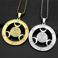 Wicca Triple Moon Goddness Hekate Wheel Stainless Steel Pendant Necklace Strophalos Hecate Magic Sym