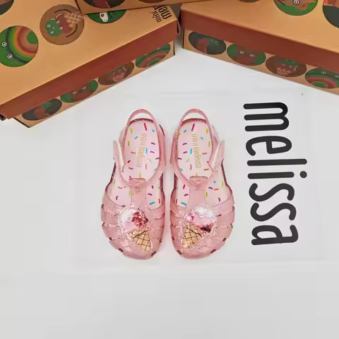 New 2025 Original Mini Melissa Princess Beach Sandals Fashion PVC Sequin Shoes Children's Sparkle Bu