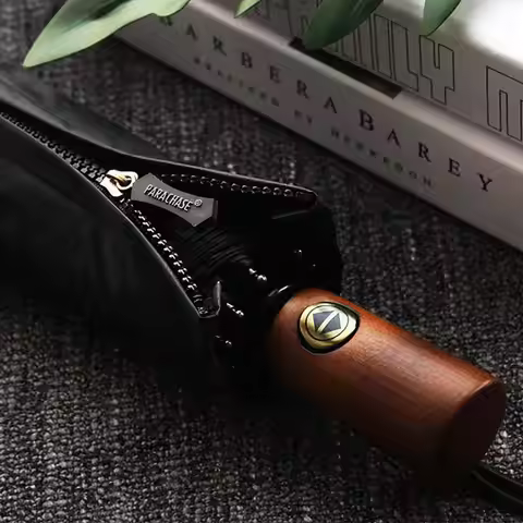 Parachase Automatic Umbrella Men Business 10 Ribs Wood Handle Golf Sun Umbrellas Windproof Anti UV P