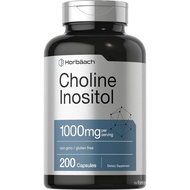 Horbaach Choline Inositol 1000mg Supplement | 200 Capsules | Non-GMO, Gluten Free