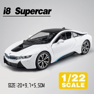 LEO 1:22 BMW I8พลังงานใหม่โมเดลรถบรรทุกรถของเล่นโลหะโลหะหล่อจากซุปเปอร์คาร์สำหรับเด็กผู้ชาย Kids Toy