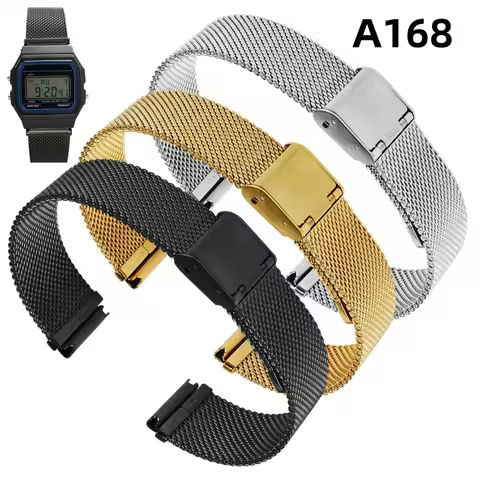 18mm Convex Metal Mesh Strap for Casio A159/A158W/A168/f91w B640 650 A500 Watch Strap Men Wristband 