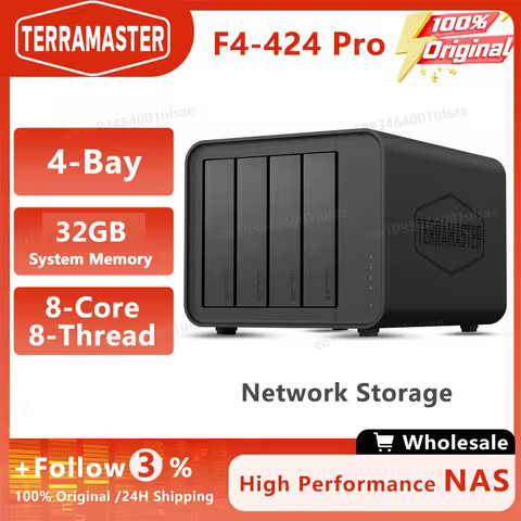 TERRAMASTER F4-424 Pro 32GB NAS Storage – 4Bay Core i3 8-Core 8-Thread CPU, DDR5 RAM, Network Attach