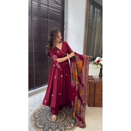 Pure Chinon Silk With Embroidery Anarkali Pants with Dupatta M-XXL July24