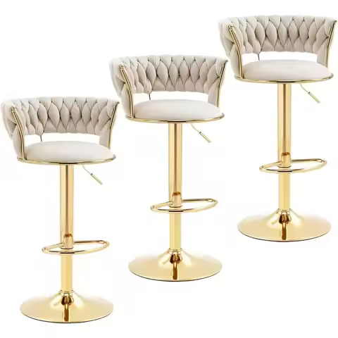 Modern Velvet Bar Stools Set of 3, Swivel Counter Height Barstools Bar Height Adjustable Counter Sto