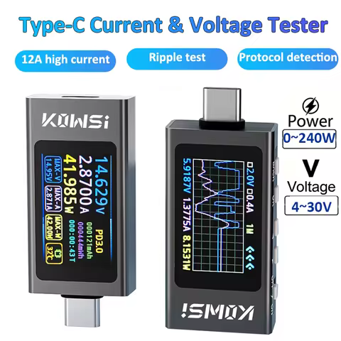 KWS-X1 Type-C Tester 4-30V 12A Fast Charging Protocol Test Voltmeter Ammeter Ripple Test Voltage Cur