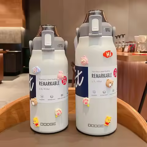 Thermos Water Bottle Stainless Steel Thermal Cup With Lid Straw Sport Gym Cold Tumbler Large Capacit