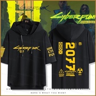 333 Cyberpunk 2077 Edgerunners hooded short sleeves T-shirt Loose casual hoodie summer cosplay cloth