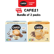Cafe21 Flat White Deluxe Low Fat Oat Latte Instant Coffee Mix Bundle Pack Made in Singapore No Added Sugar Bold Taste Ideal for Coffee Lovers Perfect for Home and Office Brewing（25g x 10 Sachets and 18g x 15 Sache）