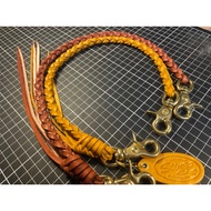 {STING LEATHER} Handmade Street Wear Woven Twist Brass Buckle LEATHER Cord Waist Chain Waist Cinch C