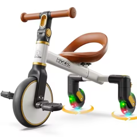 Ridego 3-in-1 Toddler Tricycle for 2-5 Years with 360 Spin Light Up Wheels Adjustable Seat Durable P