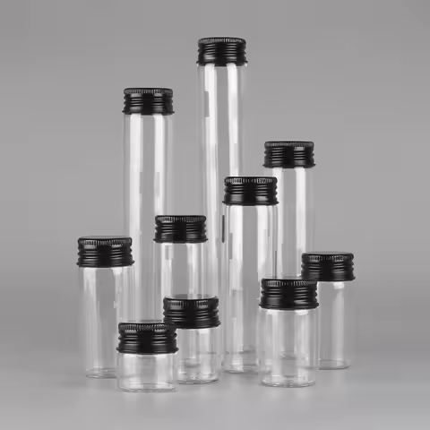 12 pieces/lot 10ml 15ml 20ml 25ml 30ml 40ml 50ml 60ml 80ml 100ml Glass Bottles With Black Aluminum C