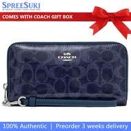 Coach Wallet In Gift Box Long Zip Around Wallet In Signature Canvas Silver Dark Denim # CAO78