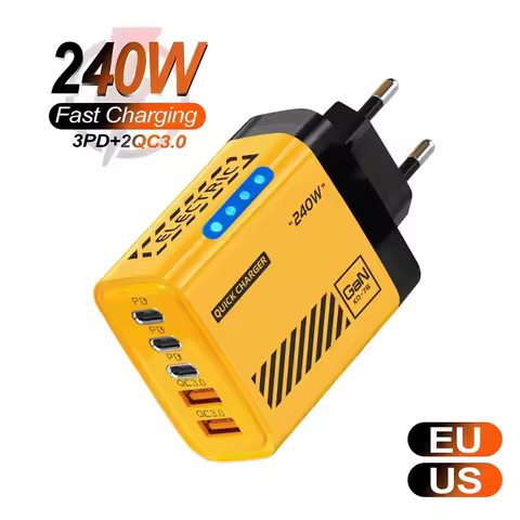 Fast Charging Wall Charger Adapter 240W 5 Ports USB C PD GaN Desktop Charge for iPhone 17 16 15 Pro 