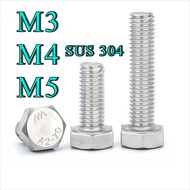 M3 M4 M5 Hex Bolt DIN933 | 304 Stainless Steel | Full Thread Skru | M3 Screw M4 Screw M5 Screw [DL]