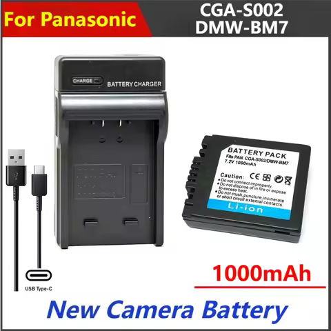 1000mAh CGA-S002 DMW-BM7 CGA S002 S002E S002A Battery Charger For Panasonic Lumix DMC FZ1 FZ2 FZ3 FZ
