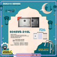 LEVANZO SUS316 HANDMADE SINK SINGLE 1.2mm [600x450x240mm] - SS (6045VS-316L)