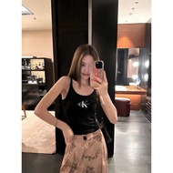 CK Sling Jeans - Spring/Summer Women's Fashion with Letter Print & Camisole Detail - Trendy Casual T